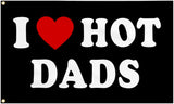 I Love Hot Dads Flag I Heart Hot Dads Flag Funny Tapestry Flags for Teen Girls Room Bedroom College Dorm Father's Day Birthday Valentines Day Decorations Banner Flag Gifts