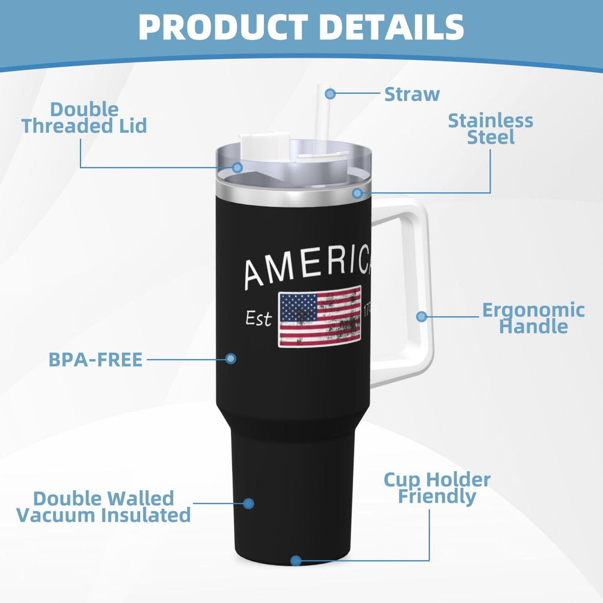 America Est 1776 40OZ cup