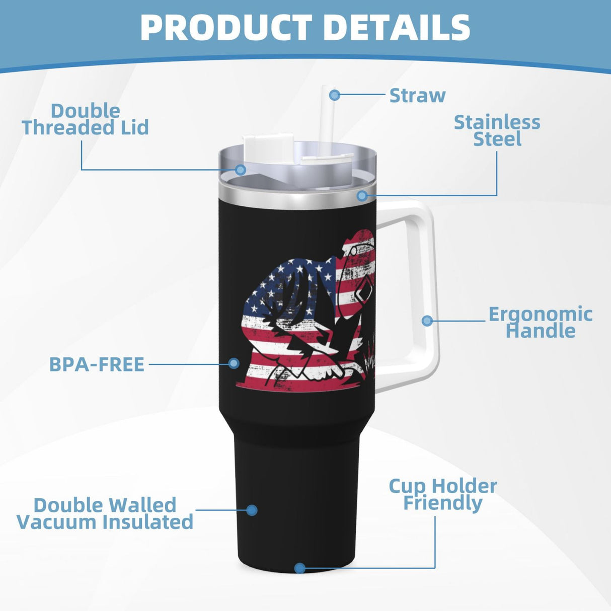 Welder America Flag USA Welder Gift 40OZ cup