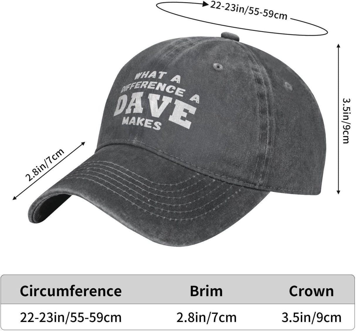 What A Differences A Dave Makes Hat Baseball Cap Hats for Men Adjustable Hat