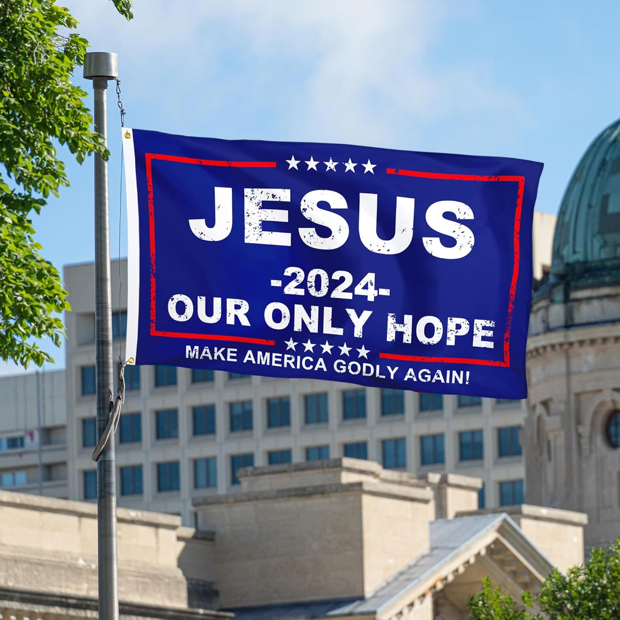 Jesus 2024 Flag Our Only Hope 3x5 ft, Make America Godly Again Polyester Flag