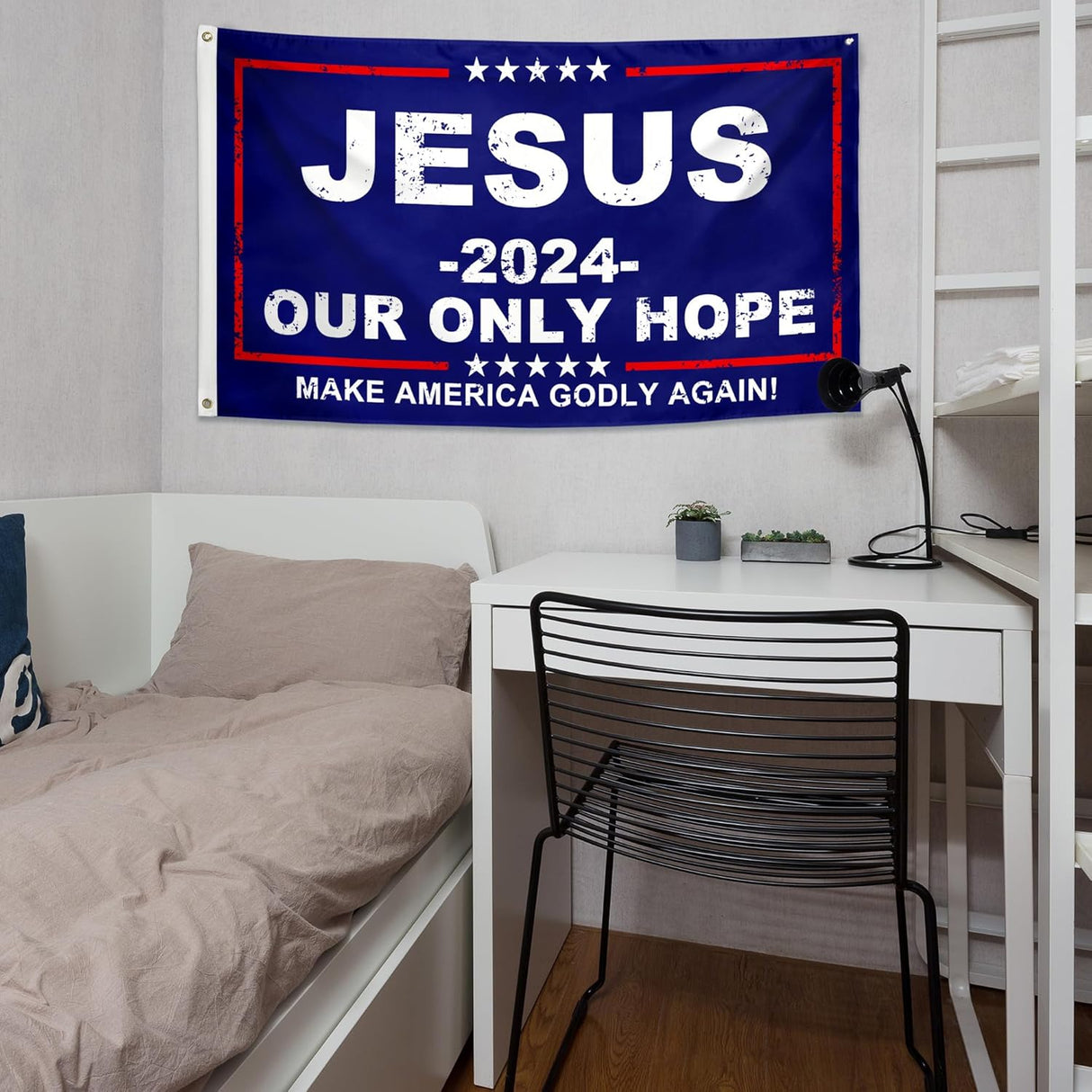 Jesus 2024 Flag Our Only Hope 3x5 ft, Make America Godly Again Polyester Flag