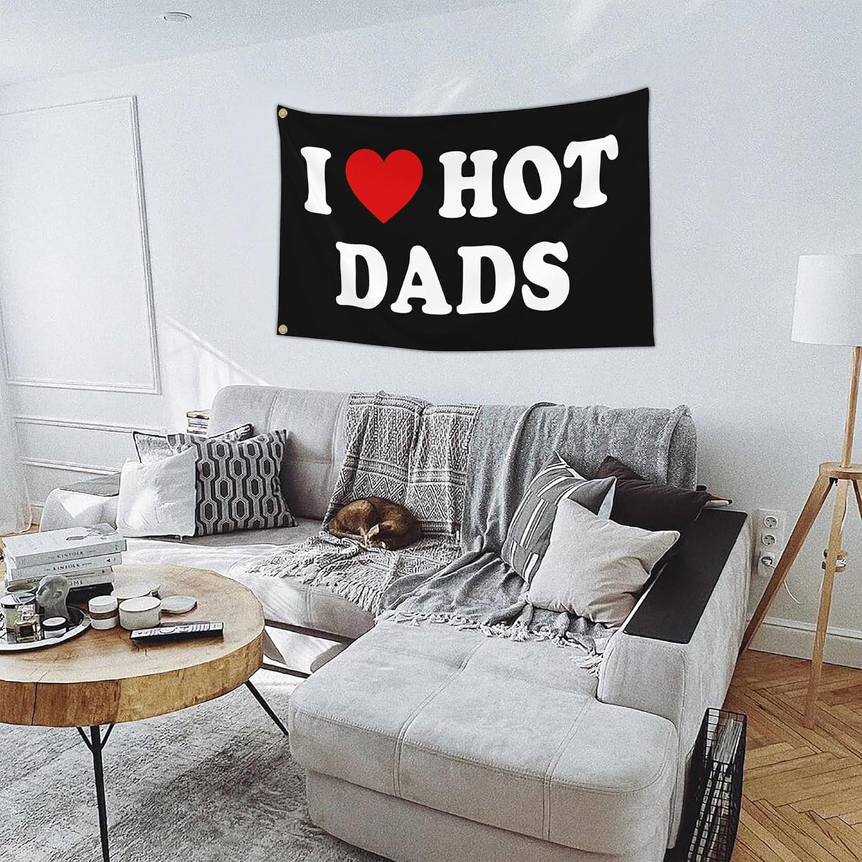 I Love Hot Dads Flag I Heart Hot Dads Flag Funny Tapestry Flags for Teen Girls Room Bedroom College Dorm Father's Day Birthday Valentines Day Decorations Banner Flag Gifts