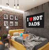 I Love Hot Dads Flag I Heart Hot Dads Flag Funny Tapestry Flags for Teen Girls Room Bedroom College Dorm Father's Day Birthday Valentines Day Decorations Banner Flag Gifts