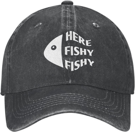 Fishing Cap Here Fishy Fishy Fishy Cap for Women Baseball Caps Trendy Hat Black Onlydads