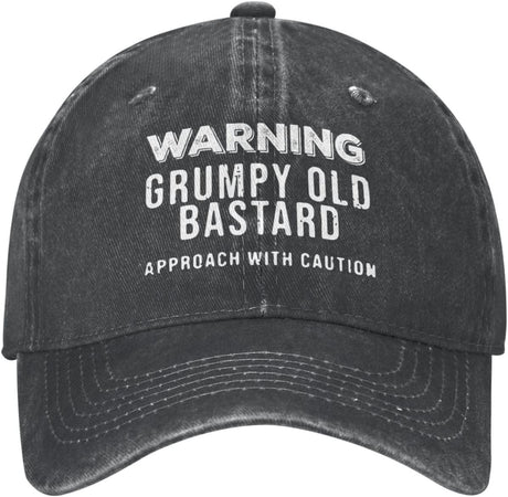 Funny Cap Warning Grumpys Old Bastards Approachs with Caution Hat for Men Baseball Hat Cute Hats Black Onlydads