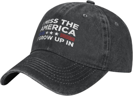 I Miss The America I Grew Up in Hat Unisex I Miss The America Baseball Cap American Flag Hat for Men Women Black.