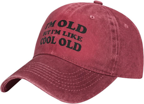 I'm Old But I'm Like Cool Old Hat for Men Unisex Baseball Cap Adjustable Baseball Hat for Men Women Red Cotton Hats.