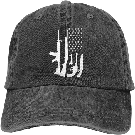 Men's American Flag with Machine Gun Hat Washed Adjustable Baseball Cap Onlydads