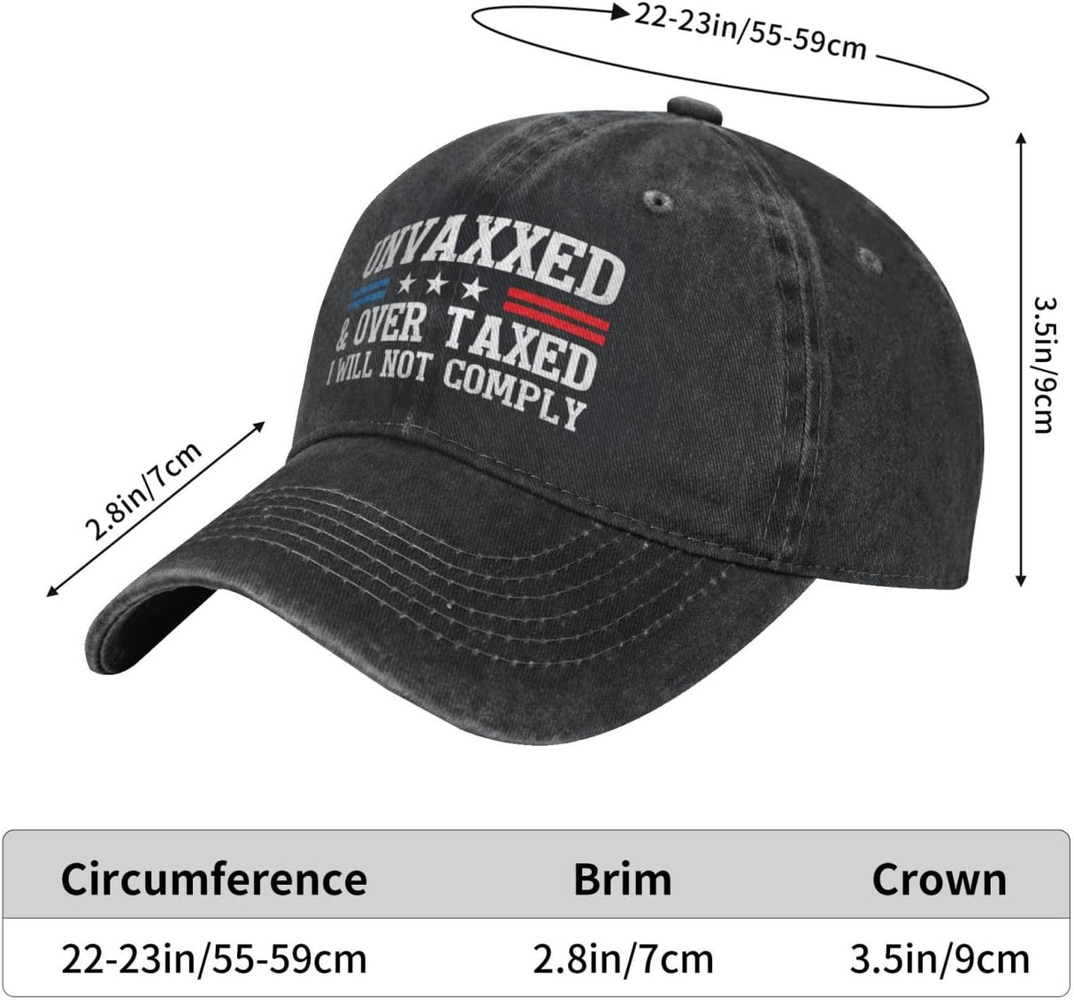 Unvaxxed and Overtaxed I Will Not Comply Hat Denim Cap for Men Women Onlydads