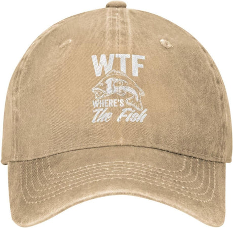 WTF Where's The Fish Hats Cowboy Dad Hats Cute Fishing Gifts Baseball Cap Adjustable Strap for Men Cotton Traveling Hat Onlydads