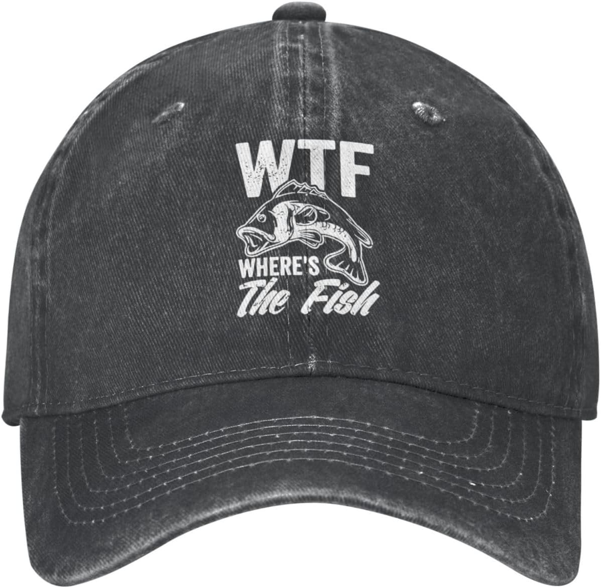 WTF Where's The Fish Hats Cowboy Dad Hats Cute Fishing Gifts Baseball Cap Adjustable Strap for Men Cotton Traveling Hat Onlydads