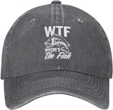 WTF Where's The Fish Hats Cowboy Dad Hats Cute Fishing Gifts Baseball Cap Adjustable Strap for Men Cotton Traveling Hat Onlydads