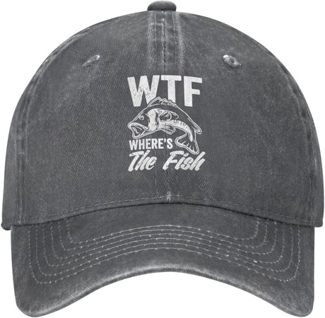 WTF Where's The Fish Hats Cowboy Dad Hats Cute Fishing Gifts Baseball Cap Adjustable Strap for Men Cotton Traveling Hat Onlydads