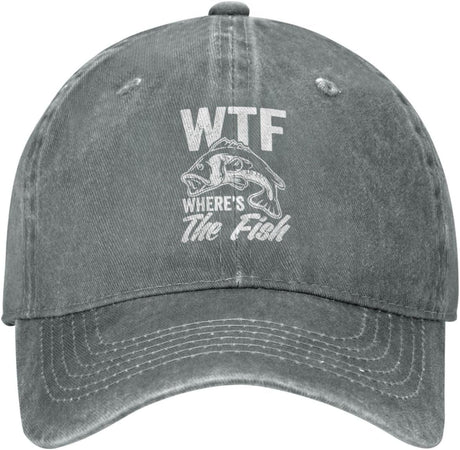 WTF Where's The Fish Hats Cowboy Dad Hats Cute Fishing Gifts Baseball Cap Adjustable Strap for Men Cotton Traveling Hat Onlydads