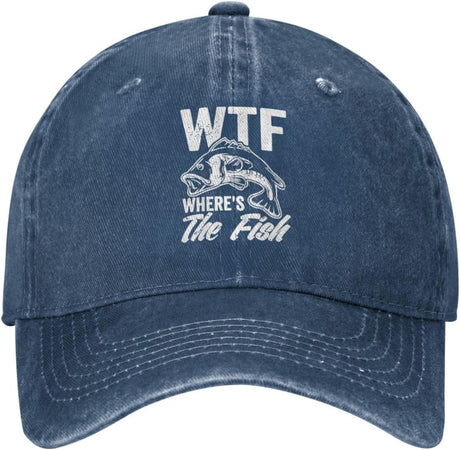 WTF Where's The Fish Hats Cowboy Dad Hats Cute Fishing Gifts Baseball Cap Adjustable Strap for Men Cotton Traveling Hat Onlydads