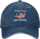 We The People Have Spoken Hat 47th President Patriotic USA Map America Flag Washed Denim Baseball Caps.