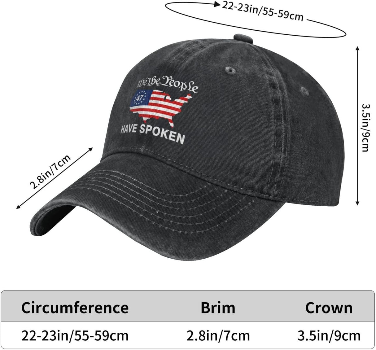 We The People Have Spoken Hat 47th President Patriotic USA Map America Flag Washed Denim Baseball Caps.