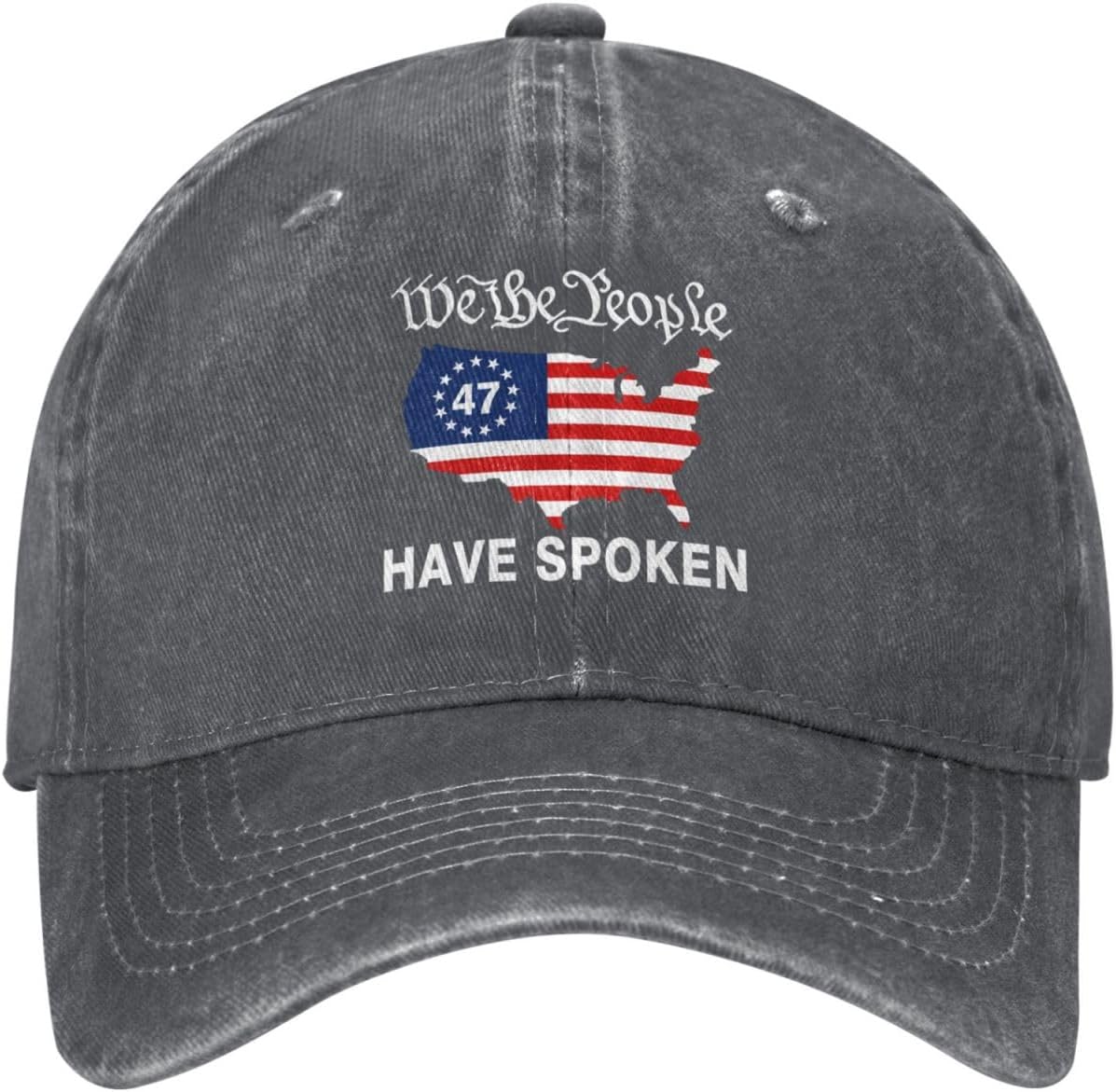 We The People Have Spoken Hat 47th President Patriotic USA Map America Flag Washed Denim Baseball Caps.