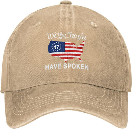 We The People Have Spoken Hat 47th President Patriotic USA Map America Flag Washed Denim Baseball Caps.