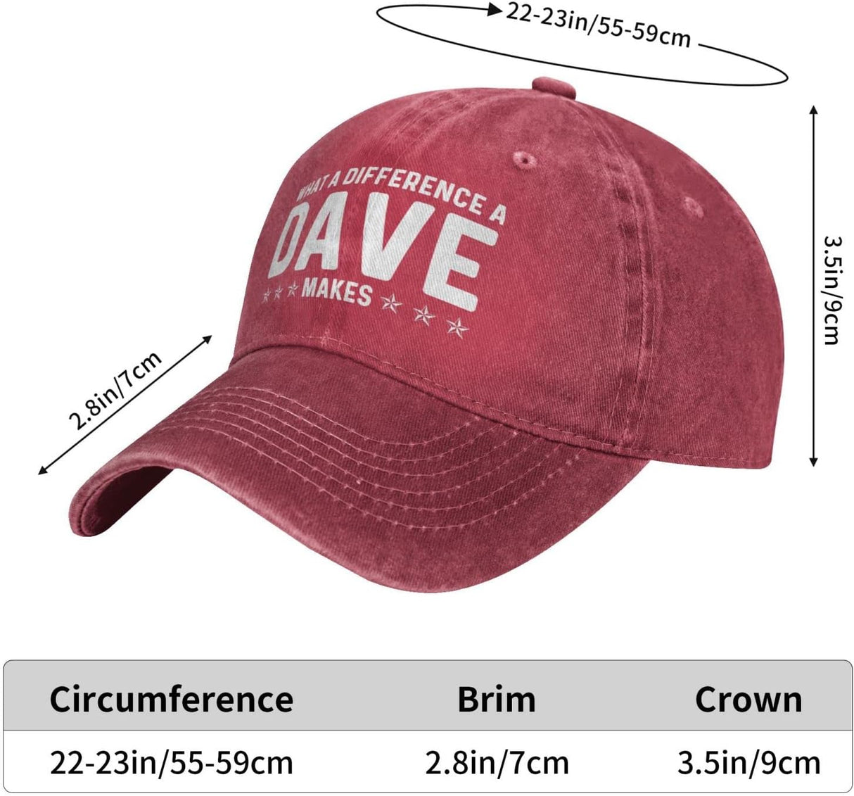 What A Difference A Dave Makes Hat for Men Dad Hat with Design Hats Onlydads