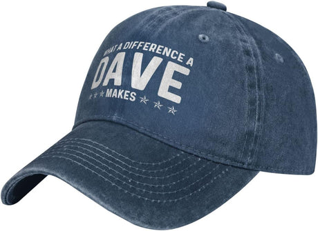 What A Difference A Dave Makes Hat for Women Baseball Caps Funny Hats Navy Blue Onlydads