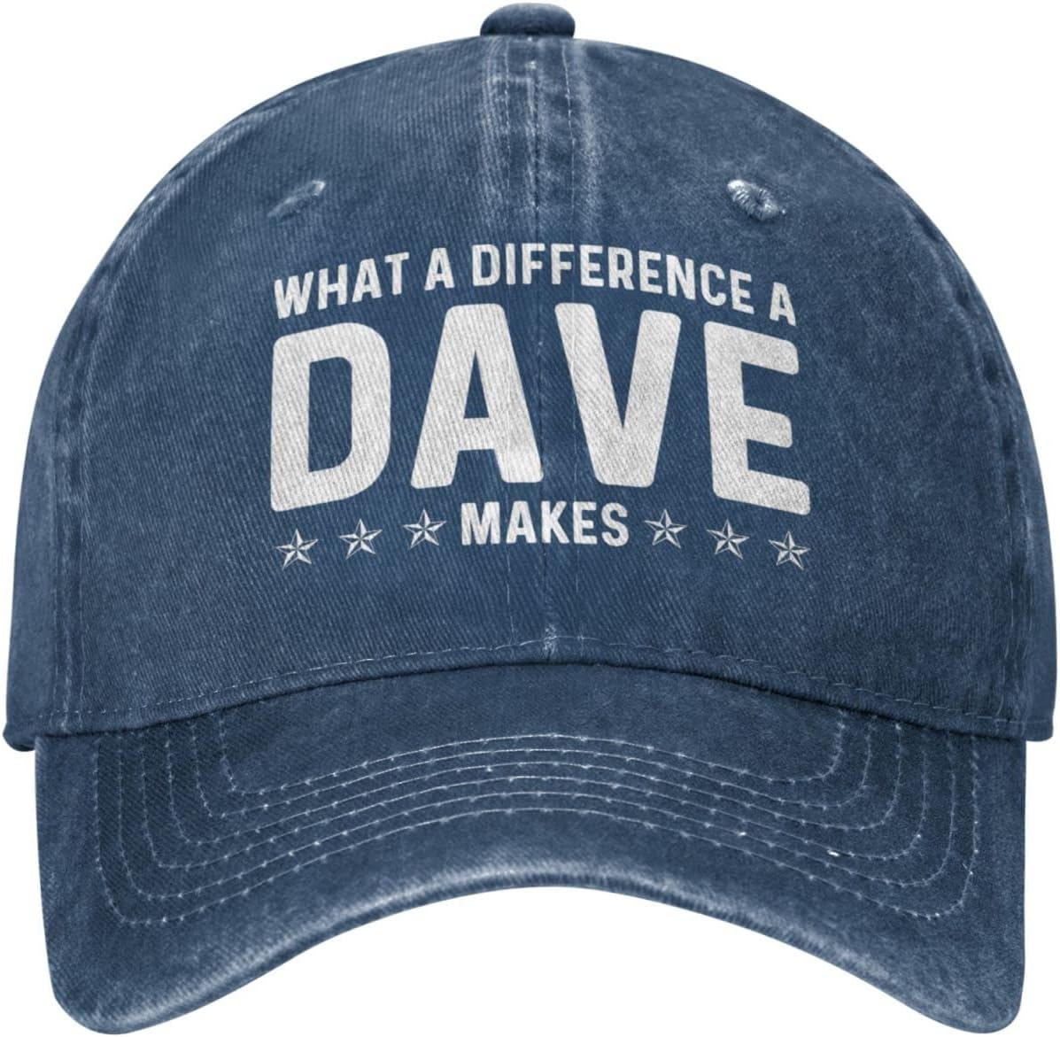 What A Difference A Dave Makes Hat for Women Baseball Caps Funny Hats Navy Blue Onlydads